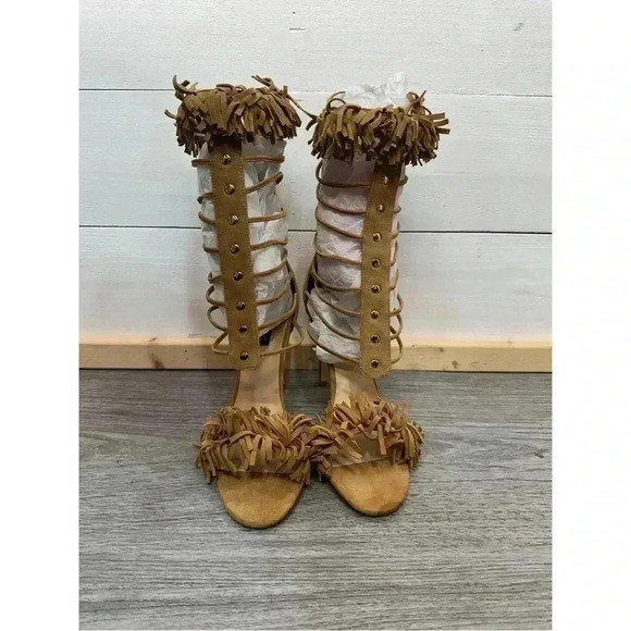 *NEW* Alejandra G. Heels - Size 40 (US‎ 9) Suede Fringe Tan High Heel Sandal - Picture 3 of 15